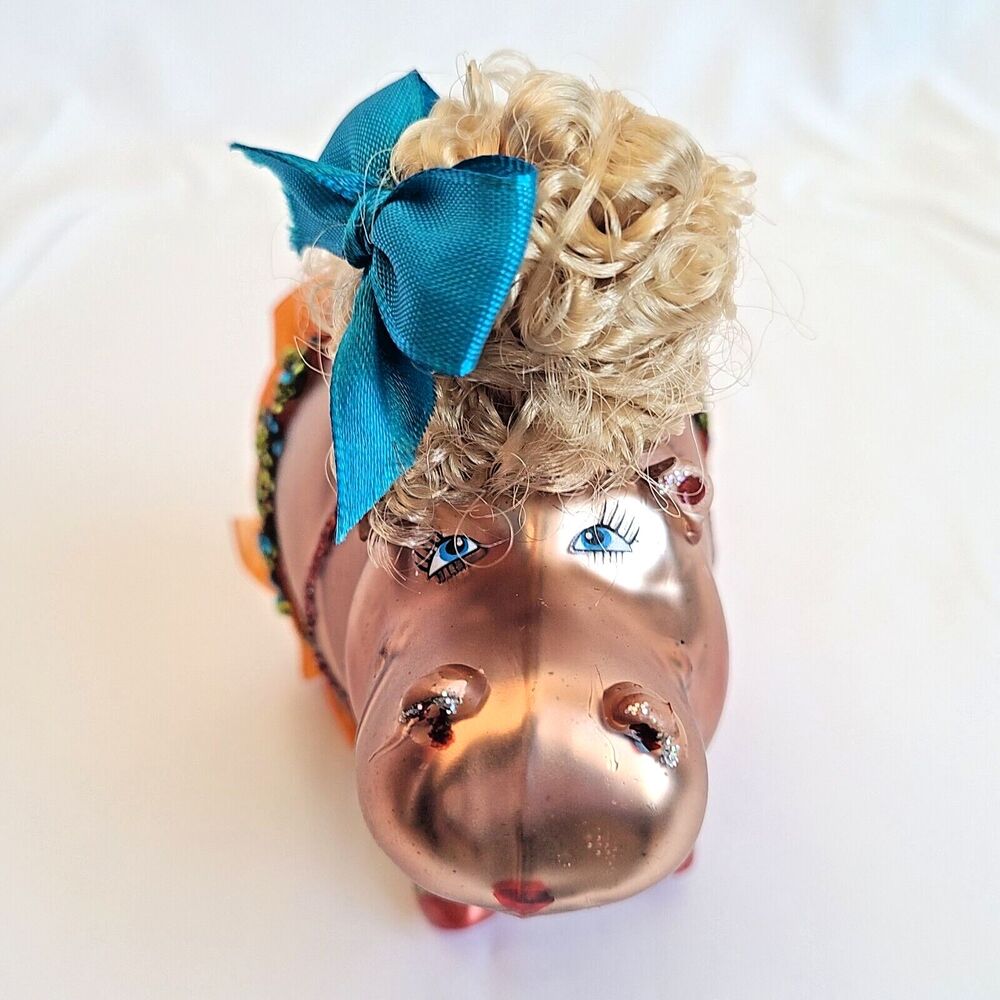 Hippo Ballerina Mercury Glass Christmas Ornament Hand Blown Sequin Glitter Tutu - Picture 5 of 13